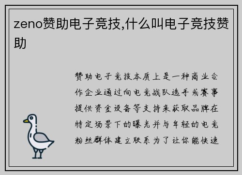 zeno赞助电子竞技,什么叫电子竞技赞助