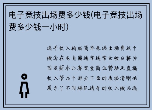 电子竞技出场费多少钱(电子竞技出场费多少钱一小时)